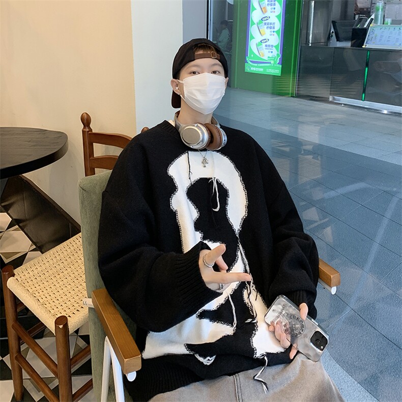B270-P482024新款美式潮牌圆领毛衣男秋冬高街慵懒宽松针织衫,男装针织衫/毛衣,星座512-6