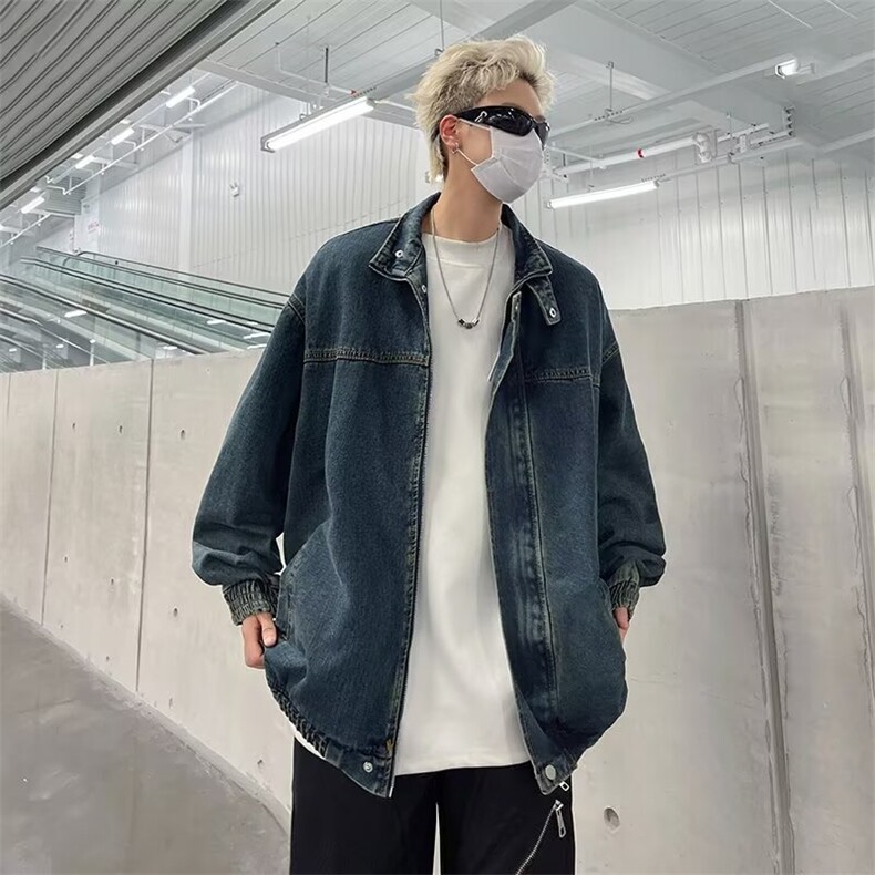 2024新款港风ins夹克立领水洗牛仔外套宽松痞帅男现货W8379-P68,男装工装外套,星座512-4