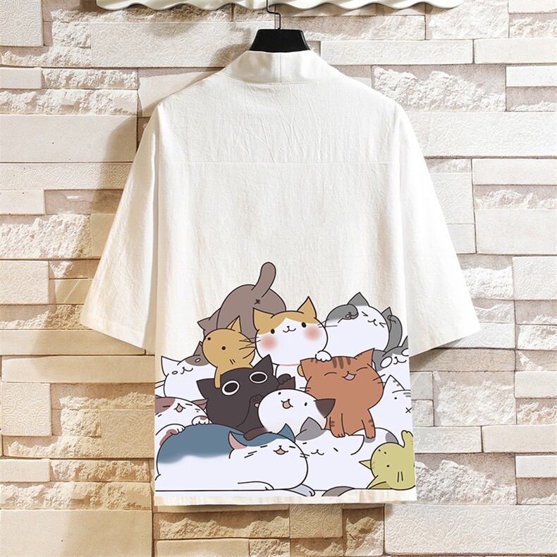 HF59162-P40风汉服男开衫外套七分袖道袍砖墙挂拍，男装民族服装，电商A040A