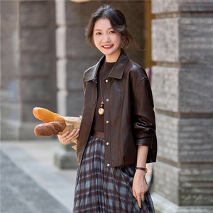 【大量现货】秋季女装新款时尚休闲复古小个子高级感短款皮衣外套图片