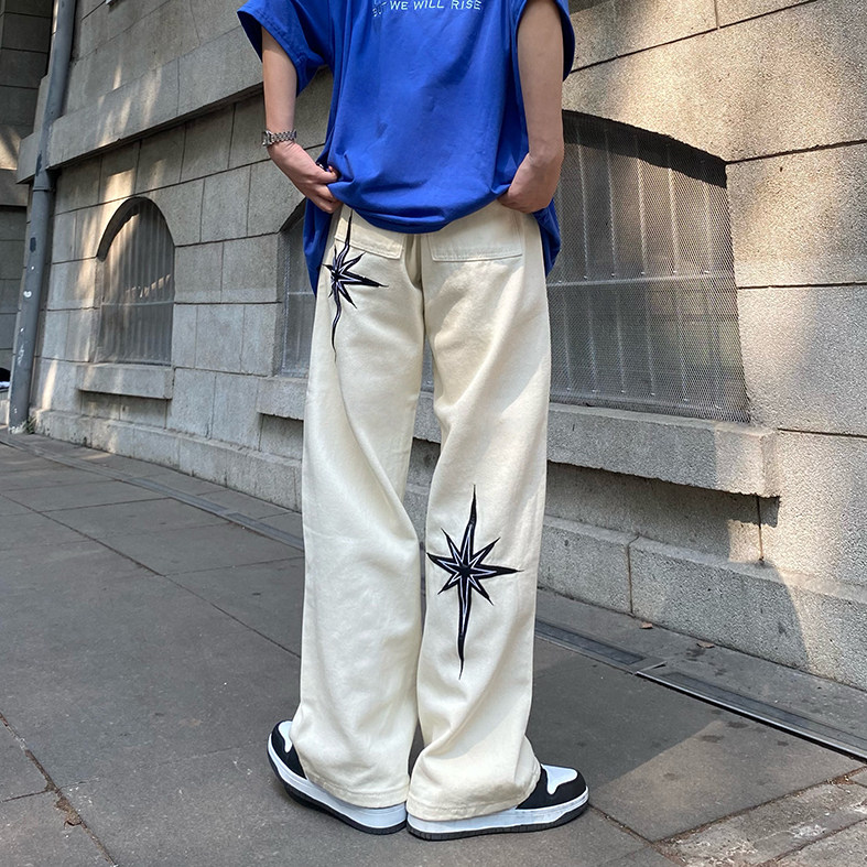 潮北极星印花牛仔裤男女高街街头嘻哈长裤insN0706-P35,男装牛仔裤,星座308B-1
