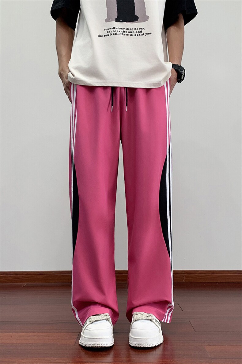 夏季休闲裤男宽松情侣薄款冰丝织带长裤时尚直筒阔腿裤-J1205-P32,男装休闲裤,星座310B-3
