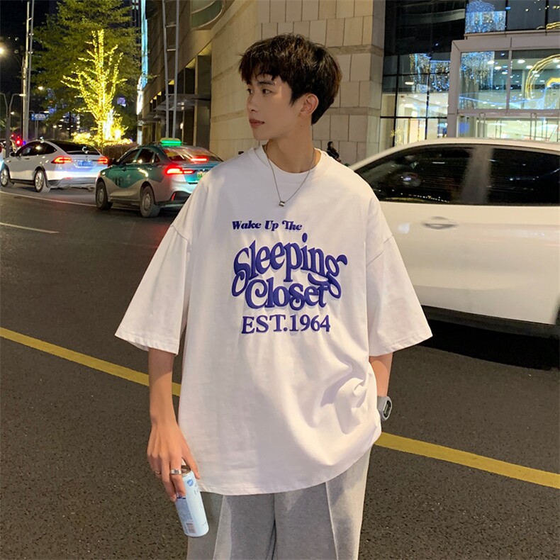 短袖t恤男士夏季装美式宽松上衣服潮牌潮流2023新款T0160-P40,男装T恤,星座308B-2