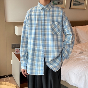 休闲衬衫男秋季百搭港风日系格子外套韩版潮流网红衬衣 W1406-P33图片