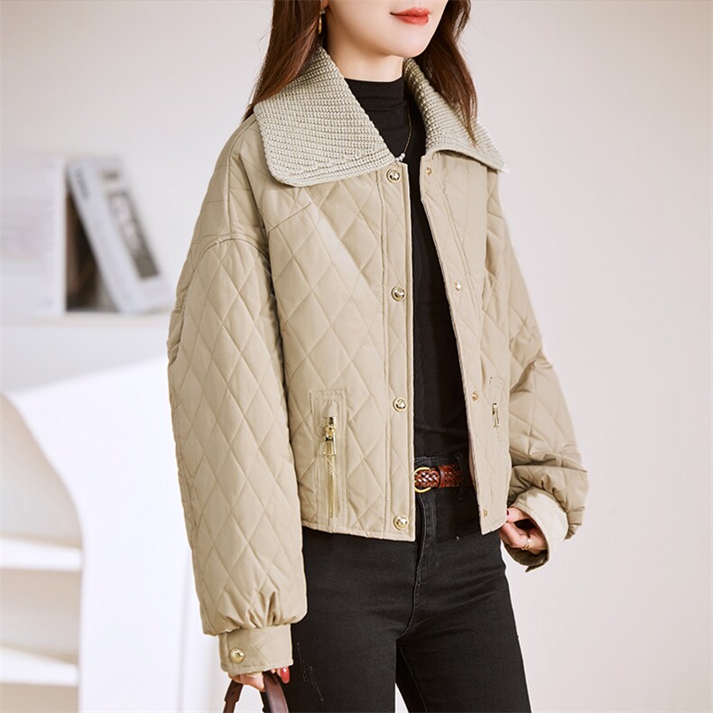 短款外套女2023新款冬季夹棉夹克秋冬薄款时尚棉衣棉服，女装棉衣/棉服，贵人树