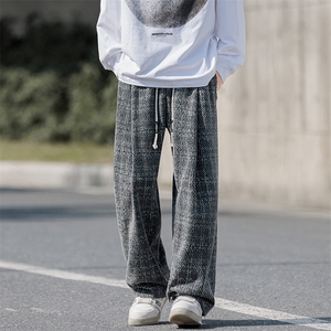 现货A2245TP45控79-秋季新款美式格子休闲裤男宽松直筒抽绳裤子图片