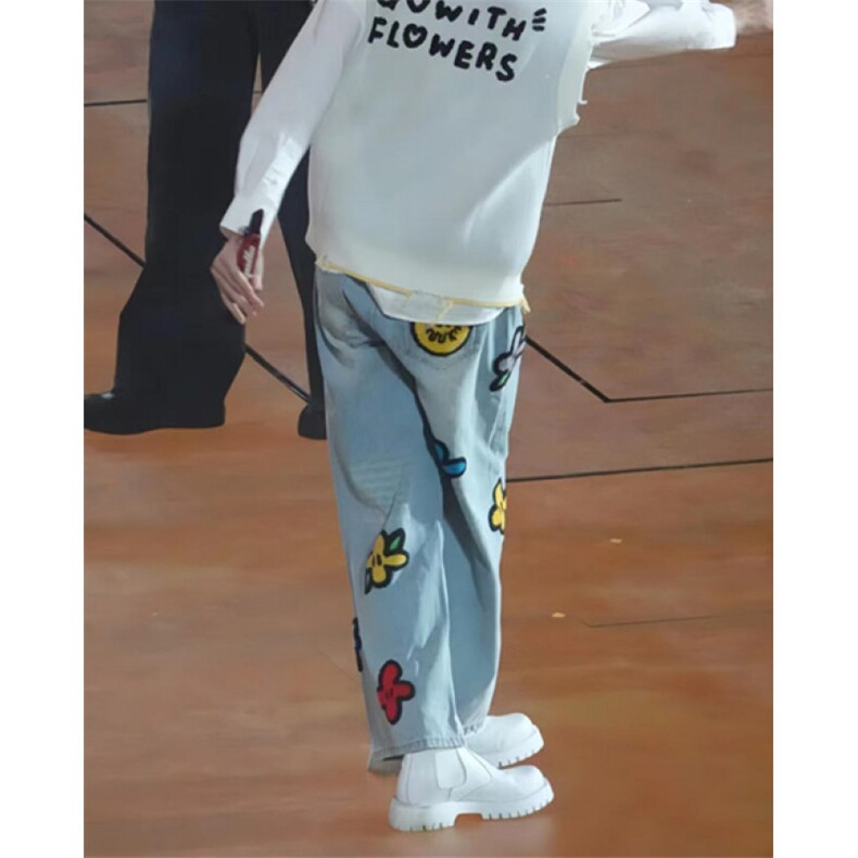 微喇牛仔裤彩色印花刺绣设计感秋新款宽松直筒裤男女N7637,男装牛仔裤,星座1116A（原606A-3）