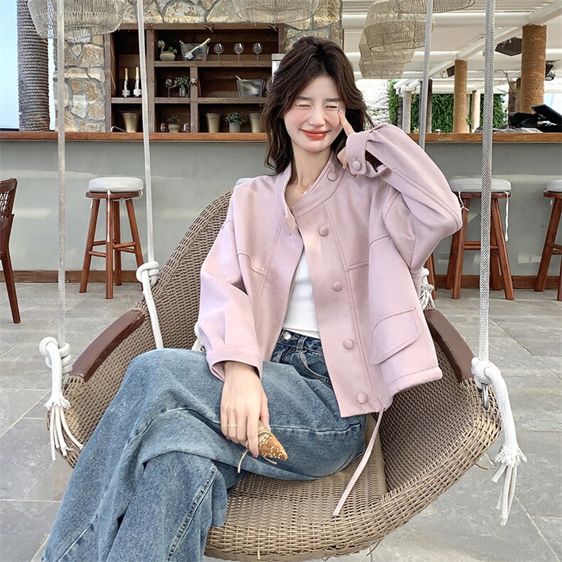 现货秋装麂皮绒新工艺款面料粉色工装外套2C239-H55-P145-K218,女装短外套,2C239