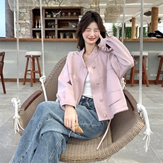 现货秋装麂皮绒新工艺款面料粉色工装外套2C239-H55-P145-K218，女装短外套，2C239