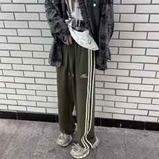 三条杠束脚裤子男款春秋季高街潮牌抽绳卫裤宽松大码运动休闲长裤，男装休闲裤，星座716-4