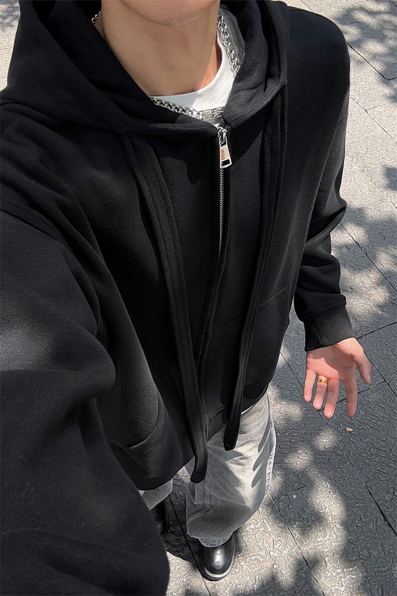 新款高克重420g华棉绑带设计连帽宽松卫衣外套男W5405-特P55控99,女装短外套,电商A001