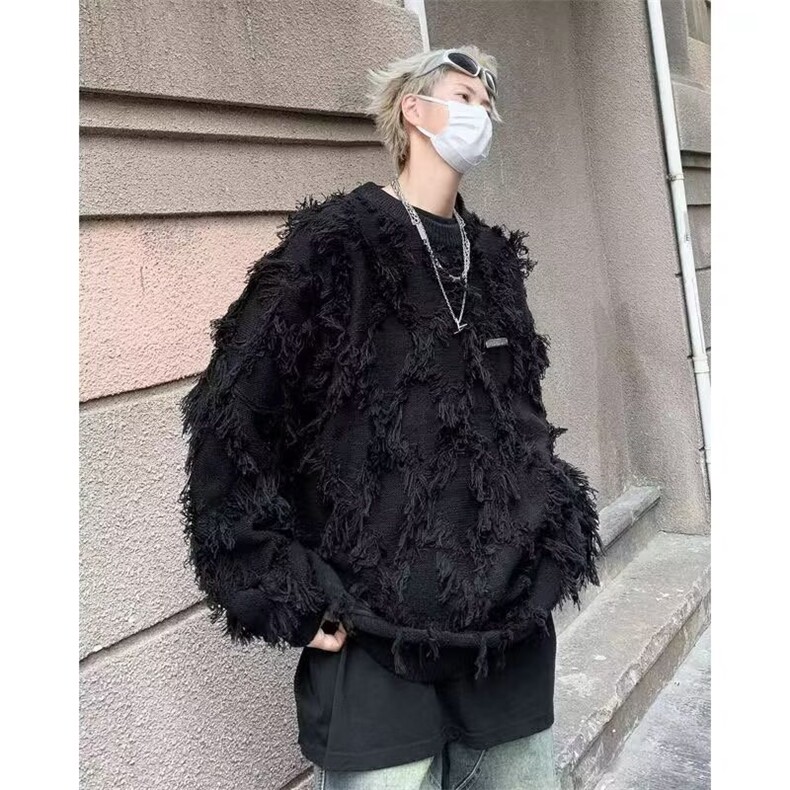 常规美式复古流苏毛衣男款加厚设计感宽松型青少年长袖潮圆领休闲,男装针织衫/毛衣,星座218-1（原230）
