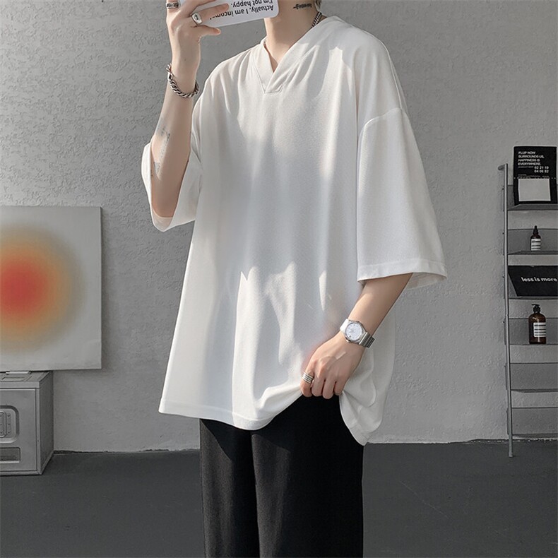 8XL-M短袖t恤男款夏季薄款垂感小V领七分袖加肥加大码DT005特P20,男装T恤,电商B312
