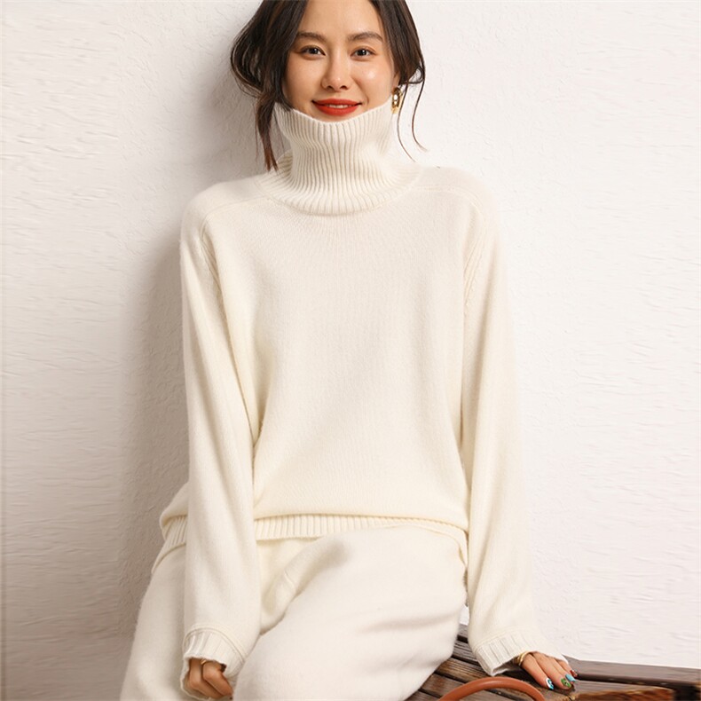 羊绒衫女羊绒高领宽松毛衣百搭时尚针织打底衫图片