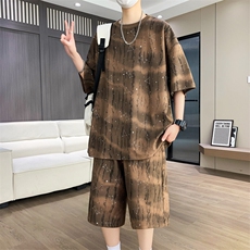 港风套装男青年宽松满天星扎染短袖T恤短裤休闲套装TZ6632-P55，男装休闲套装，星座310B