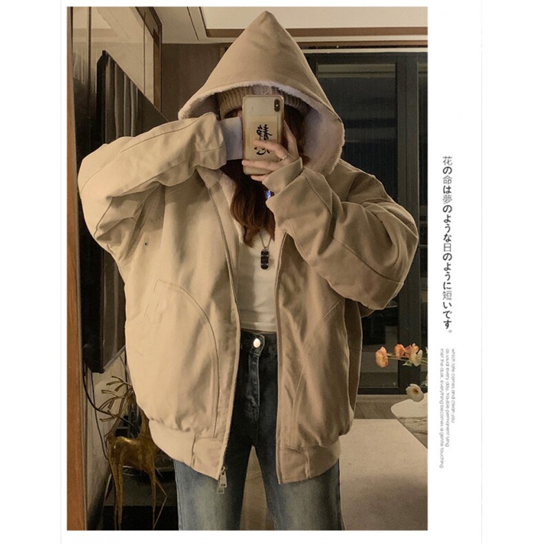 CC690-P125美式帅气宽松加绒加厚连帽外套女冬拉链重磅水洗棉服,女装棉衣/棉服,星座1611A