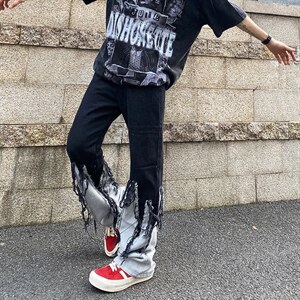 牛仔裤男夏季潮大码休闲裤子高街设计感A16P55图片