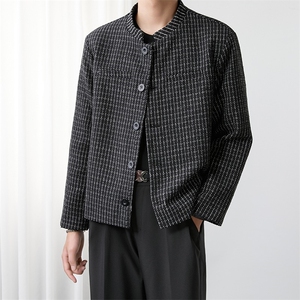 cleanfit垫肩轻奢小香风外套男痞帅高级感呢子夹克短上衣JKW73,米色呢子大衣怎么搭配卫衣图片