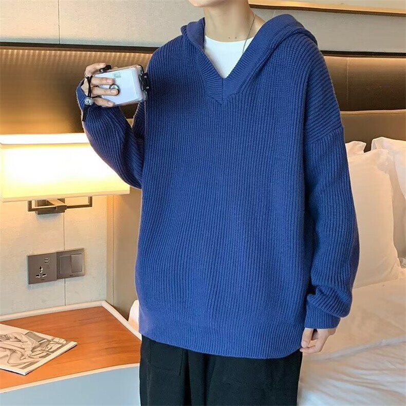 连帽毛衣男宽松日系慵懒针织衫线衣秋冬款ins潮纯色百搭外套M96,男装针织衫/毛衣,星座506