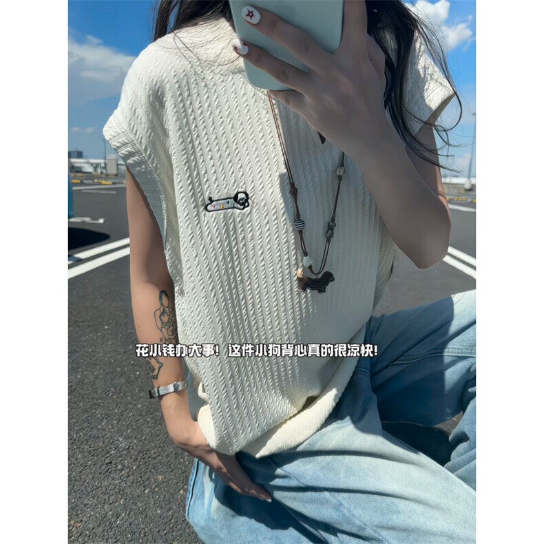 XZ809A/SSS10/P35/控48肌理感腊小狗绣花背心T恤，男装背心/马甲，星座809A(原222-1)