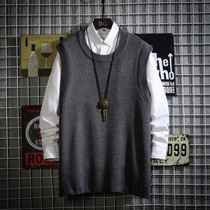 网格秋季简约纯色坎肩针织背心男时尚款马甲外套A090-MJ23P40限58图片