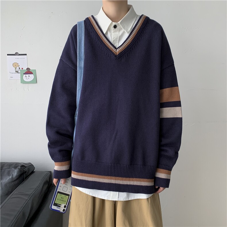 秋冬港风加厚针织衫V领长袖毛衣JKDK学院风制服男女情侣W08/P65,男装针织衫/毛衣,钱塘713