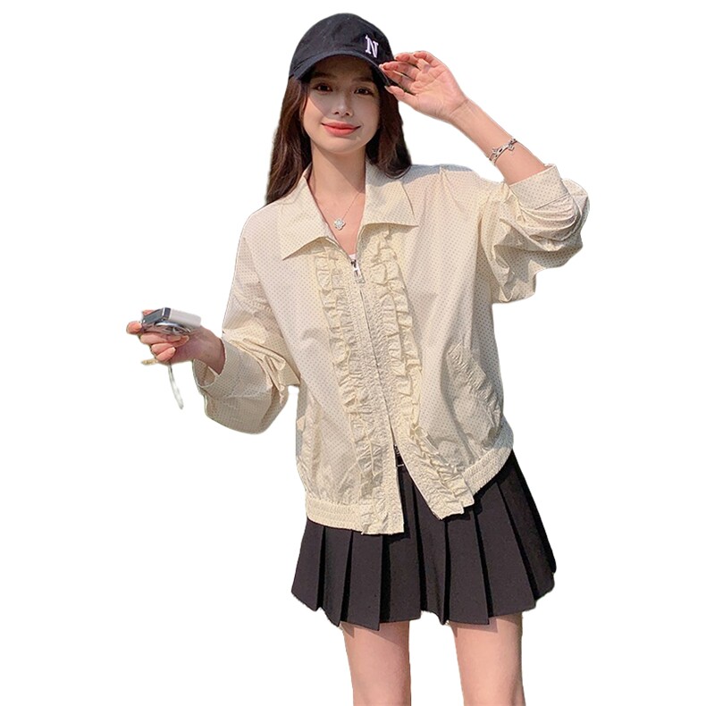 卡其色木耳边立领短款外套女秋季2025新款复古小个子休闲减龄夹克,女装短外套,2C159