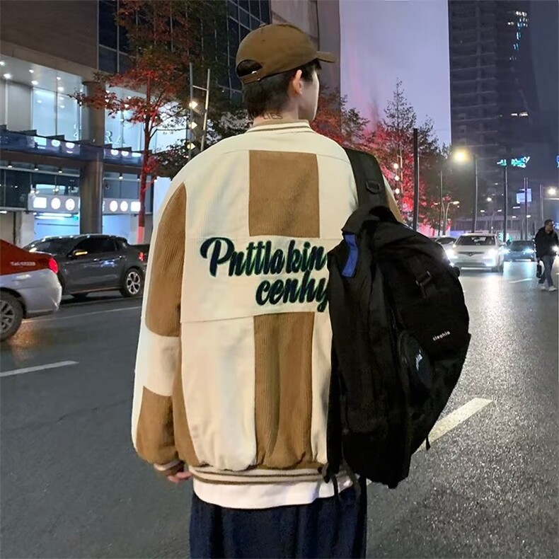 美式复古拼色刺绣灯芯绒棒球服男女夹克情侣外套WT33P67,男装夹克,星座1116-2