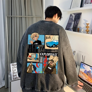 抖音品质美式高街复古动漫印花宽松水洗卫衣JK23372特p48-控79图片