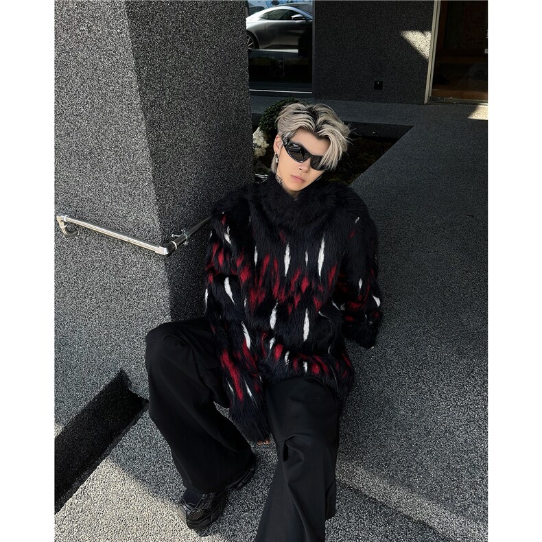 秋冬季仿貂毛毛衣男美式小众分割设计感高街复古慵懒针织衫MY9536,男装针织衫/毛衣,星座506
