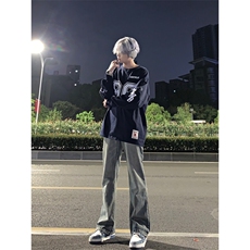 美式hiphop牛仔裤修身直筒微喇叭裤，男装牛仔裤，星座310A-4
