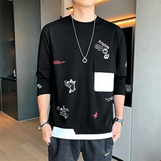 长袖t恤男士2021春秋季潮牌潮流纯棉卫衣男生打底衫上衣服DF135T，男装T恤，电商A102