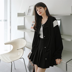 复古盘扣设计感立领宽松拼色外套2022年秋季，女装短外套，菡迪欧娜
