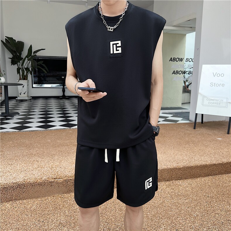 23年男士无袖套装男士运动套装,男装休闲套装,电商A210