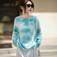 2025秋冬百搭时尚简约圆领拼色潮流针织衫，女装针织衫/毛衣，昭美羊绒