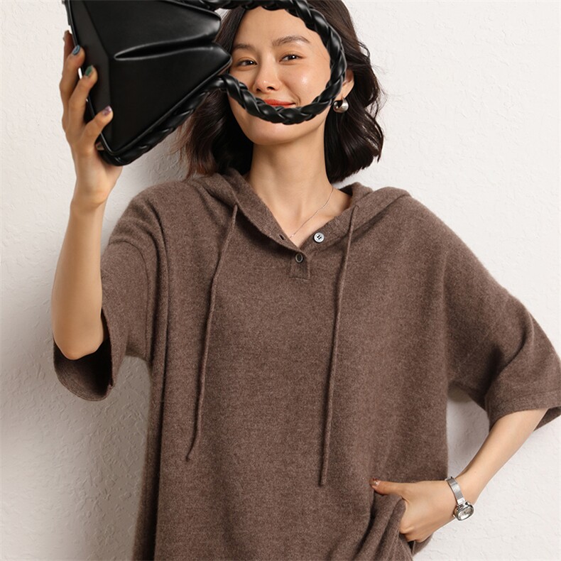 2024秋冬新款山羊绒宽松纯色保暖简约休闲针织上衣,女装羊绒衫,五色羊羊绒