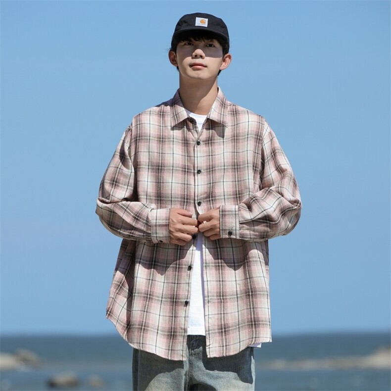 25年春季格子衬衫长袖大码宽松落肩现货DS-C323-1-2380-特批30,男装衬衫,电商C323-1