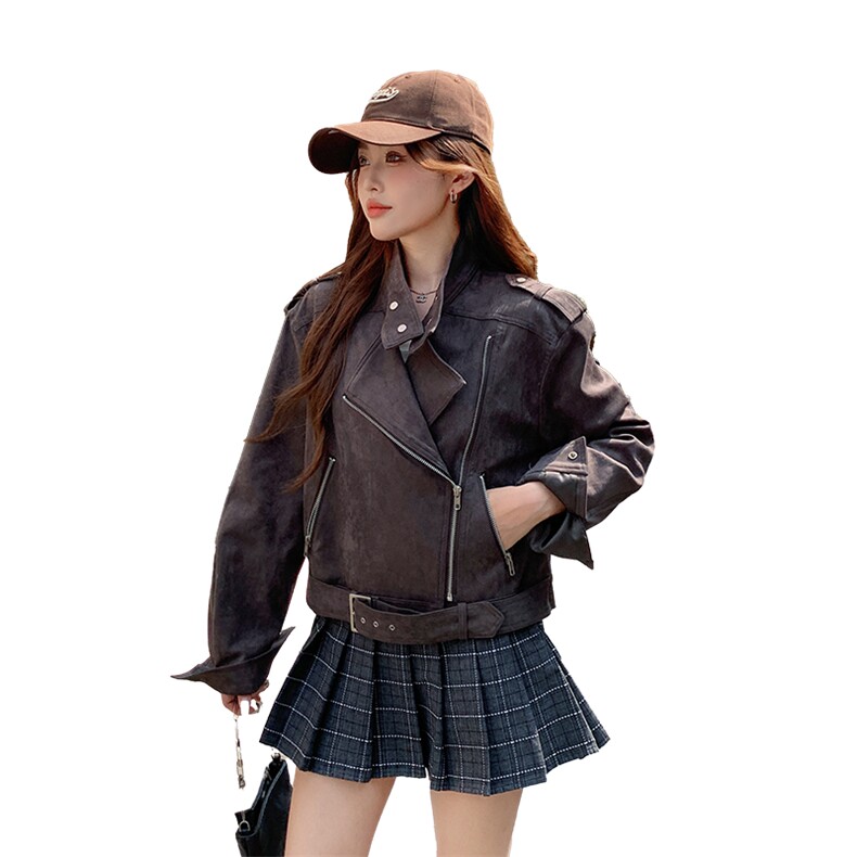 （现货）新鹿皮绒机车服短外套女9938-P145-K218,女装短外套,2C025
