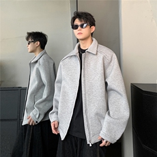 灰色翻领外套男春秋美式复古拉链正肩短款夹克JK707-P78，男装夹克，电商C307