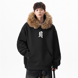M-6XL 加大码重磅600g 可拆卸毛领连帽卫衣5959特P65控108图片