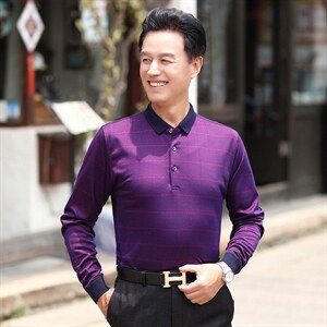 长袖T恤男士卫衣春秋季2023新款纯色翻领打底衫上衣服中老年男装图片
