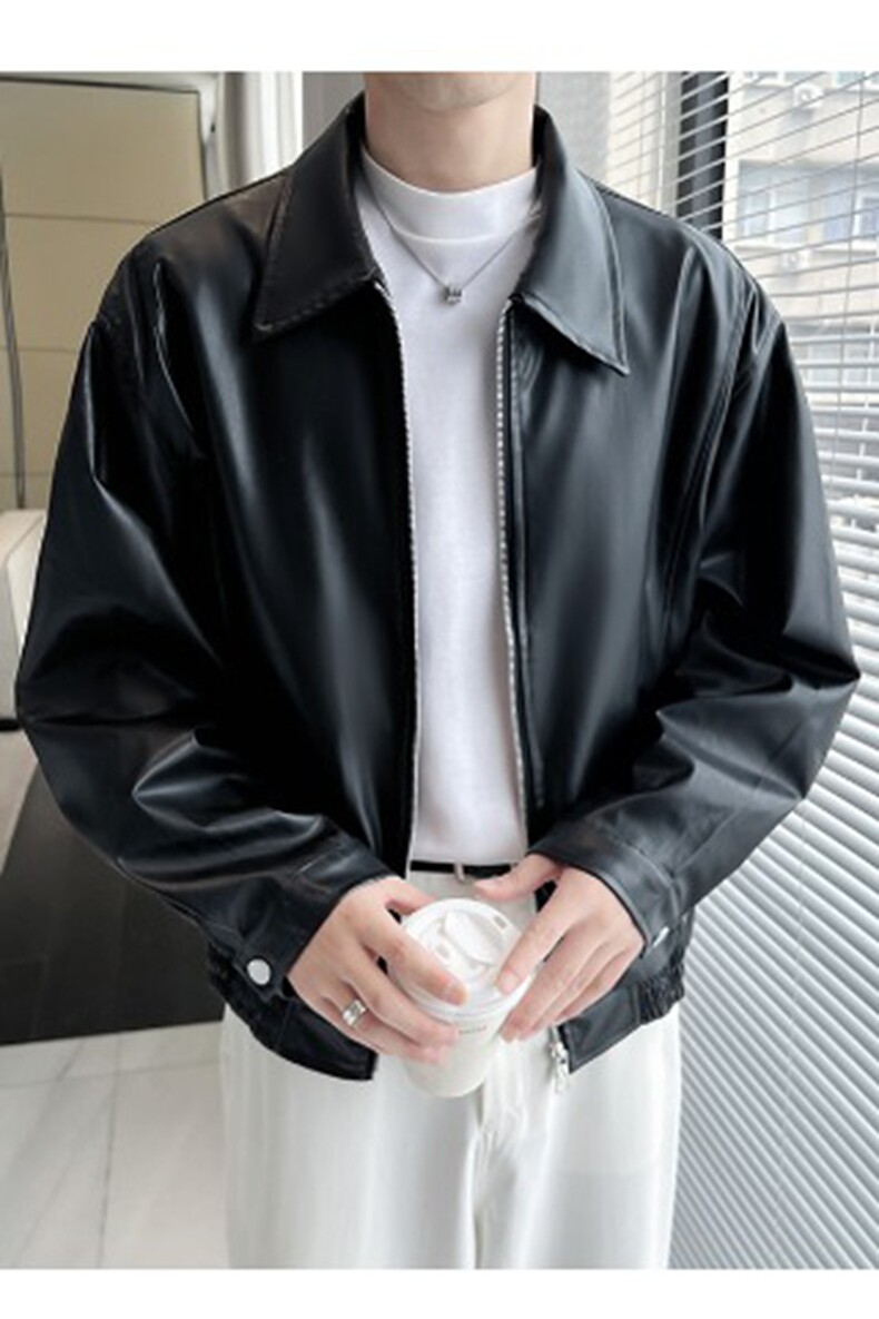 痞帅Pu皮衣小众设计感潮牌双拉链垫肩皮夹克男机车服秋冬高街外套,男装皮衣,星座218-8