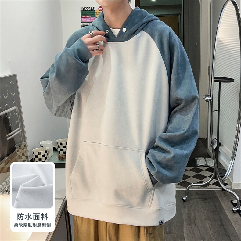W23617-P55秋季新款380克大码插色连帽套头卫衣,男装卫衣,星座109