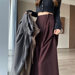 高级感西装阔腿裤女2024秋季新款系带垂感显瘦大裤腿拖地裤裙图片