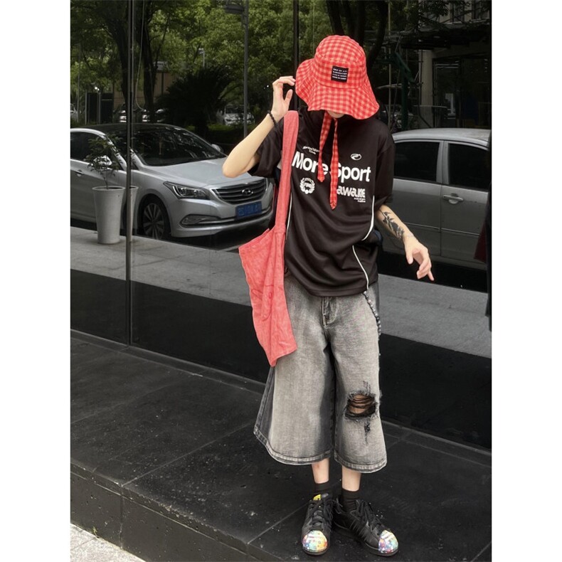 【网图有货】水洗破洞复古牛仔短裤男女宽松七分裤D622CC-特P40图片