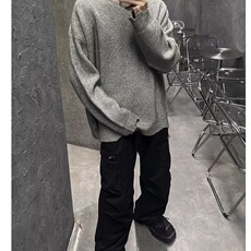 破坏感不规则针织衫男秋季潮牌慵懒风松弛感圆领毛衣LMY300-P50，男装针织衫/毛衣，星座1008