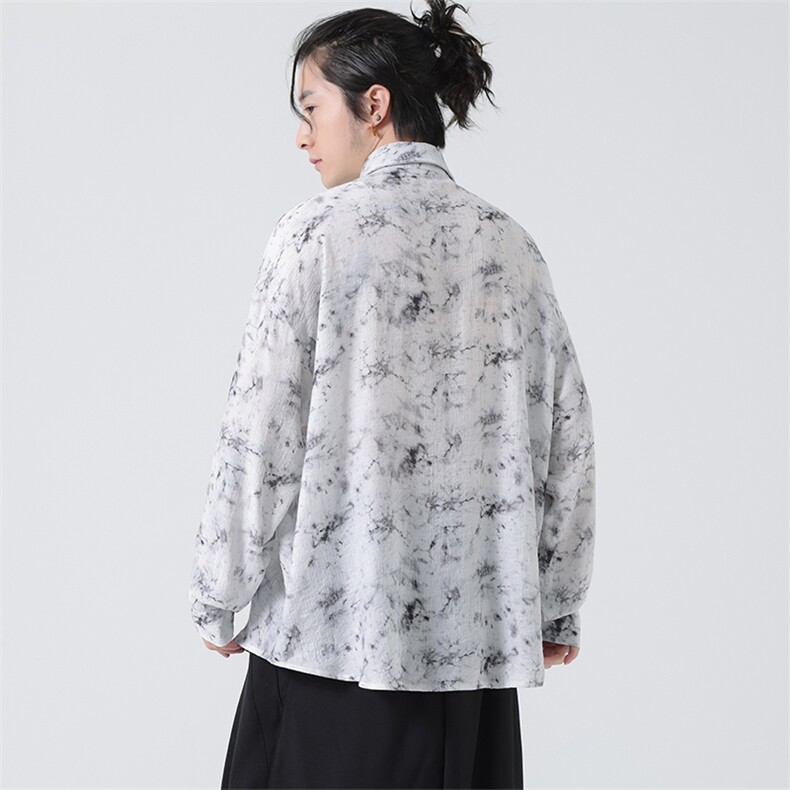 C8602P70无影墻高品质新中式风唐装汉服衬衫长袖印花,男装衬衫,电商A026