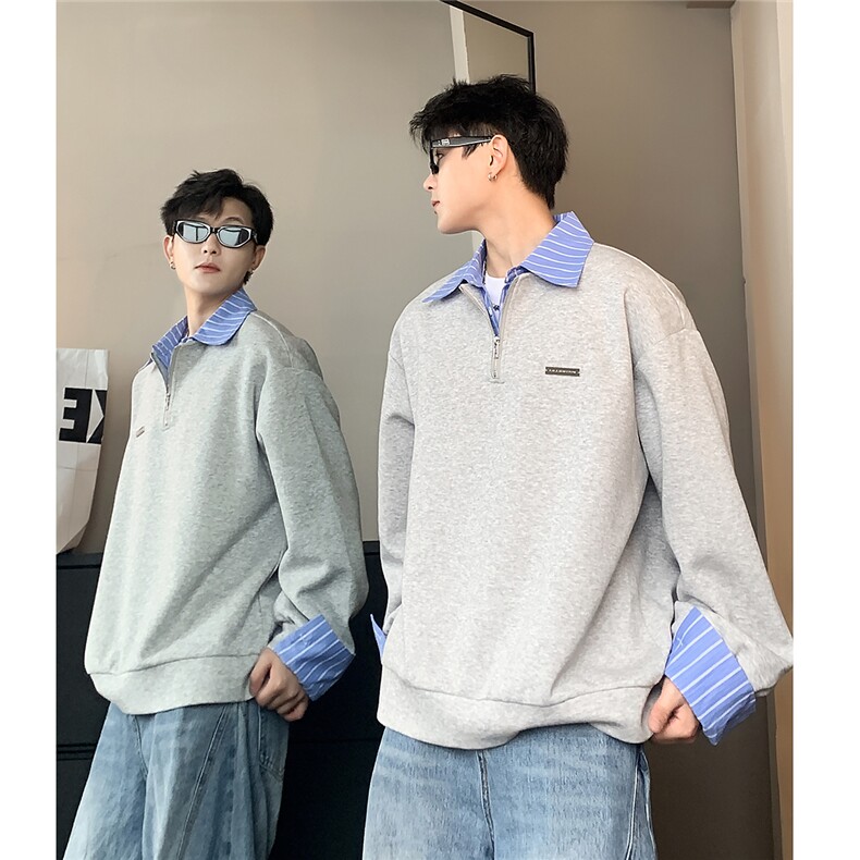 日系半拉连卫衣男女春秋翻领早秋男款外套男生POLO领上衣W100-P58,男装Polo衫,电商C307