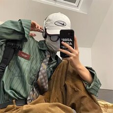 日系复古长袖条纹衬衫男女春秋新款休闲宽松港风翻领潮牌衬衣外套，男装衬衫，星座1210-1