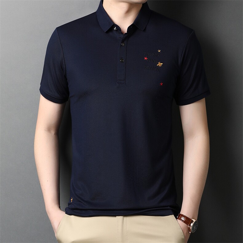 2024新款男装中青年翻领POLO衫日常休闲短袖上衣男字母半袖T P75图片